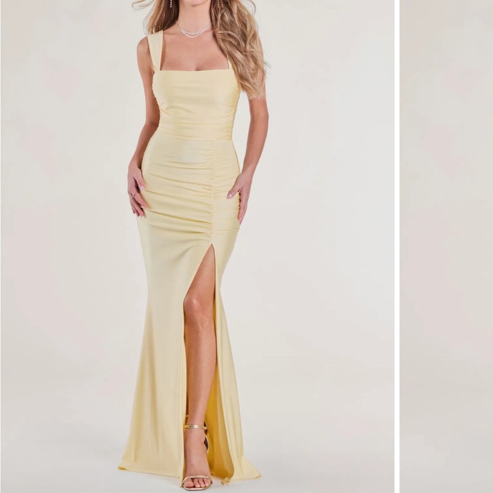 Irene Open Back Slit Column Formal Dress